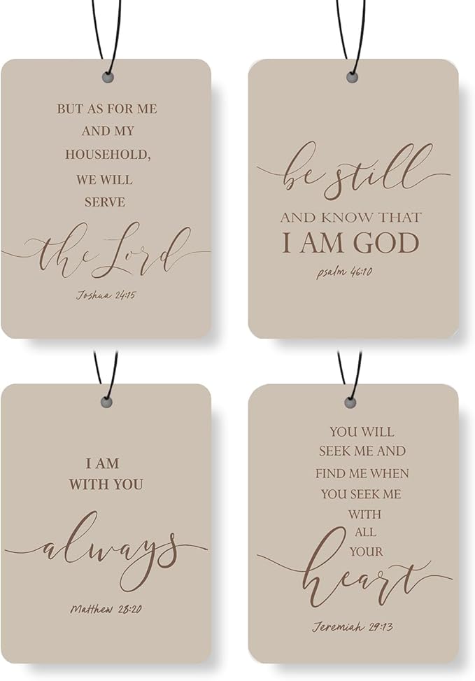 Christian Scripture Car Air Freshener 4Pcs, Inspirational Bible Quotes Hanging Scents,Coffee Color Bible Quote Gift Air Freshener Hanging in Car Wardrobe Drawer or Book.