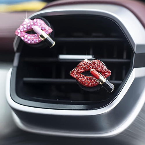 2 Pieces Bling Sexy Lip Air Vent Clips Rhinestone Lipstick Car Air Freshener Clip Crystal Car Air Outlet Decorations Charm Car Inter Decor Accessories for Girls Women