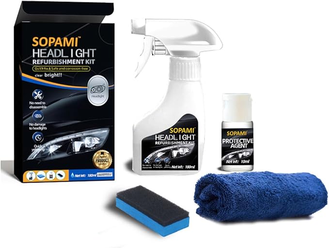 SOPAMI Automotive Headlight Restoration Kit Oxidized and Yellowed Automotive Headlamps Blurring Enhanced Crystallization Coating Refurbisher,Maximum Gloss & Shine – Extremely Hydrophobic