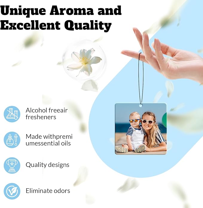 Custom Air Fresheners with Picture - Personalized Double Sided Photo Text Air Freshener for Car Wardrobe Bathroom Hanging Ornaments (Square-1PCS)