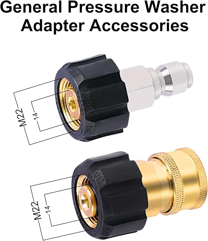 Pressure Washer Adapter Set, M22 14mm to 3/8 inch Quick Connect and Disconnect Fitting, 4500PSI Pressure Washer Hose/Gun Thread Kit