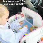 MENZOKE Kids Travel Tray for Toddler Car Seat, Toddler Travel Activities for Girl with iPad Holder Stand & Storage Pockets, Road Trip Essentials Accessories Lap Tray as Birthday Gift, Beige & Pink