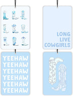 Preppy Blue Western Cowgirl Lavender Car Air Freshener 4 Pcs, Girly Floral Cowgirl Boots Air Freshener Hanging Decor for Cars Closet Drawer Books, Cute Areadeodorizer Gifts for Women Girls