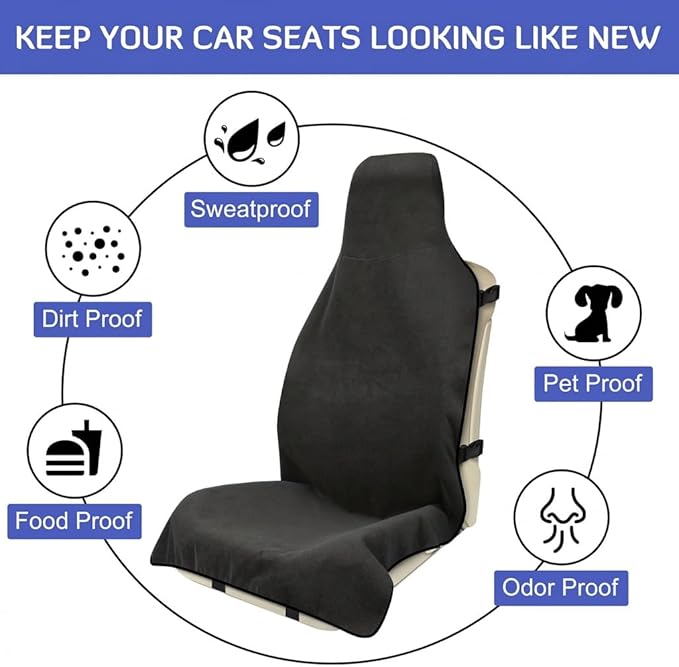 Car Seat Cover, Premium Auto Seat Towel Fit Cars SUV Trucks, Ideal Gift for Active People Who Work Sweat Swim Run Beach, Black