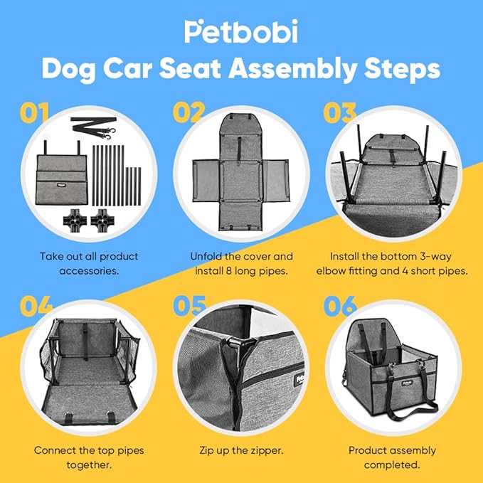 Petbobi Dog Car Seat - Puppy Car Seat for Small Dogs and Cats up to 20 lbs - Pet Car Seats with PVC Frame & Cationic Fabric - Perfect for Safe and Cozy Travel - Breathable Mesh, Storage Bag - Grey