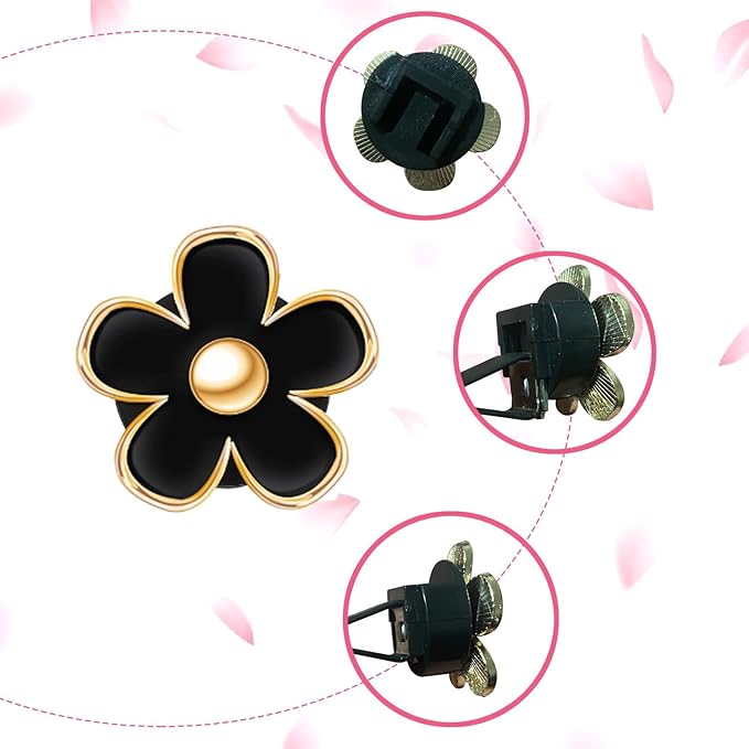Daisy Air Vent Clips, 4 Pcs Cute Flower Car Air Conditioning Outlet Clip Car Air Freshener Clip Charm Car Inter Decor Accessories for Women (Black)