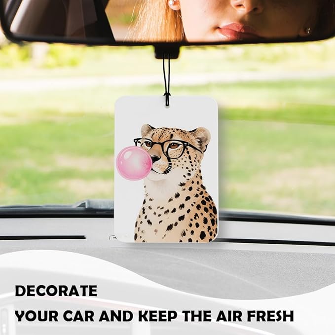 Trendy Leopard Print Car Air Freshener 3 Pcs, Funky Y2k Girly Pink Bubblegum Cheetah Decor for Cars Closet Drawer Books Accessories Gifts