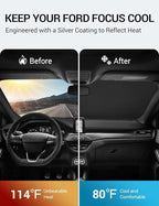 Proadsy 2026 Upgrade Front Windshield Sun Shade Foldable Sunshade Protector Custom Fit 2012-2018 Ford Focus S, RS, ST, SE, SEL, Titanium, Electric Sedan Hatchback Accessories