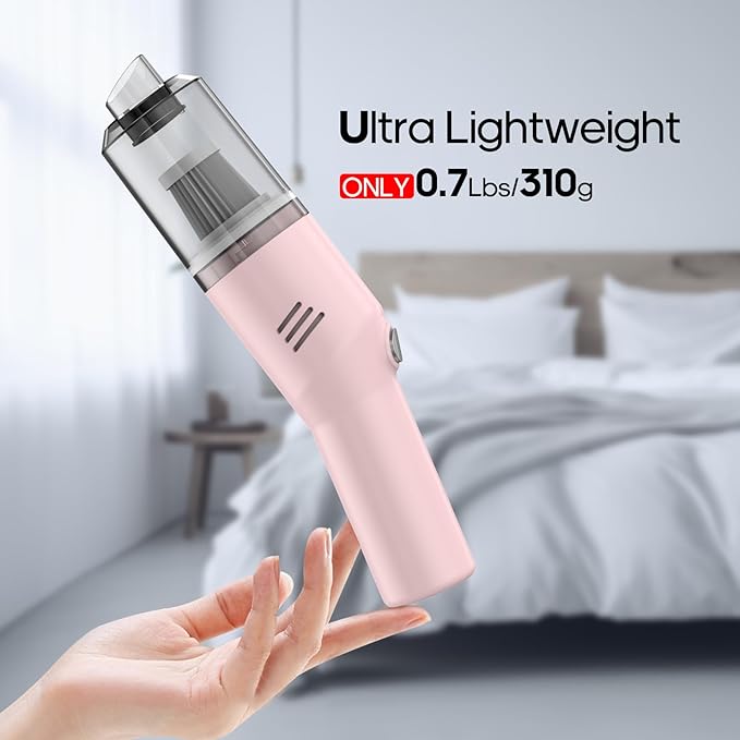 Portable Mini Car Vacuum Cleaner Pink, High Power Cordless(400g) Handheld Rechargeable Vacuum Cleaner for Desk V06