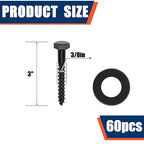 Tandefio 60 Pack 3/8''x 3'' Ceramic Black Lag Screw Kit with Washers Hex Lag Bolts Wood Screws Heavy Duty Ruspert Coating Hot Dip Galvanized Double Layer for Wood Decks Fences