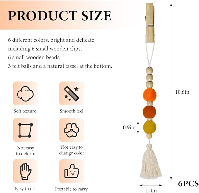 6 PCS Felt Ball Car Diffuser, Hanging Tassel Diffuser Car Air Freshener Bead Aromatherapy Diffuser, Car Vent Clip Essential Oil Diffuser, Car Interior Decorative Charm (Bright)