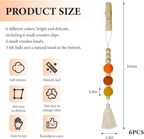 6 PCS Felt Ball Car Diffuser, Hanging Tassel Diffuser Car Air Freshener Bead Aromatherapy Diffuser, Car Vent Clip Essential Oil Diffuser, Car Interior Decorative Charm (Bright)