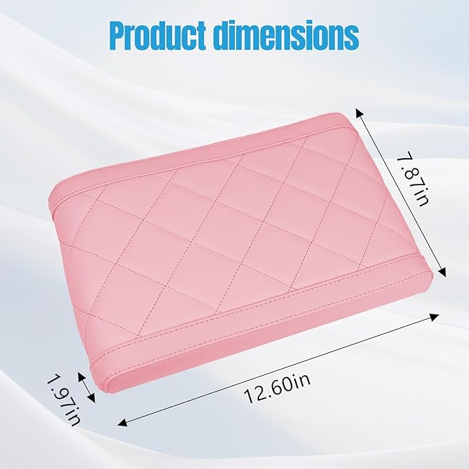 Hovom Car Center Console Armrest Pillow, 12.6"×7.87"×1.97" Leather Arm Rest Cover for Cars, Soft Comfortable Auto Armrest Cushion Pad, Vehicle Middle Console Cover, Car Accessories (Pink)