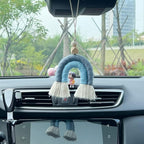 Macrame Rainbow Charm Boho Felt Ball Wood Bead Essential Oils Diffuser Interior Decor Handmade Car Accessories Colorful Hanging Air Freshener Decor(Blue)