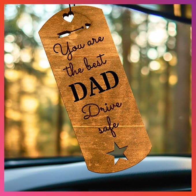 Car Fragrance for 365 Days FreshWood Best Dad Ornament ❘ Gift for Dad ❘ Rear View Mirror Wood Air Freshener ❘ Mirror Hanging scent ❘ Car Decorative Pendants ❘ Handmade Gift Car Essentials