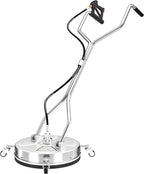 18" Dual Handle Pressure Washer Surface Cleaner with 4 Wheels, 4000 PSI Max Stainless Steel Surface Cleaner for Pressure Washer, 3/8" Inlet Connector, for Concrete, Patio, Sidewalk, Deck