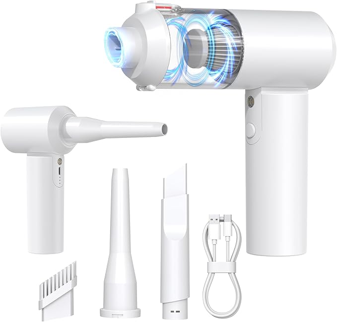 Car Vacuum Cordless: 12000Pa 2 in 1 Handheld Vacuum & Blower - Hand Vacuum Portable Cordless with Led Light, Multi-Nozzles for Car, Home, Office, Pet, Hair White