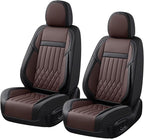 KEYOOG 2-Seater Waterproof and Breathable Nappa Leather Car Seat Covers Full Set, Fit for Front Seats of Cars, Compatible with Airbags, Car Seat Protector Covers for Most Cars - Black Coffee