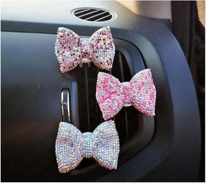 1 Pc Bling Crystal Car Bow-knot Air Vent Fragrance Sparking Rhinestone Car Diffuser Air Freshener with Vent Clip - Purple