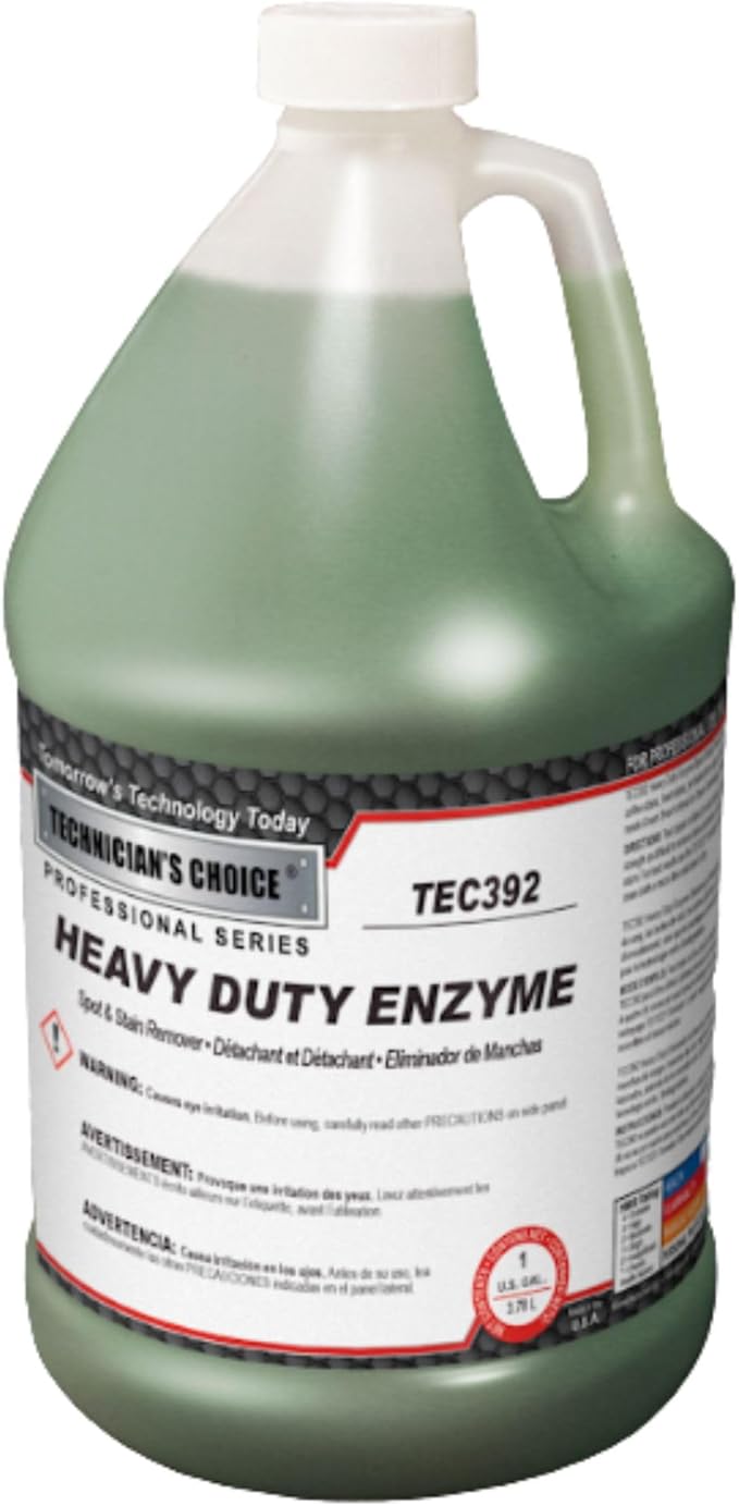 Technicians Choice TEC392 Heavy Duty Enzyme Spot & Stain Remover – Concentrated Carpet & Upholstery Cleaner | Low Suds, No Residue, Hot or Cold Water Use | VOC Compliant | Fresh Scent – 1 Gallon
