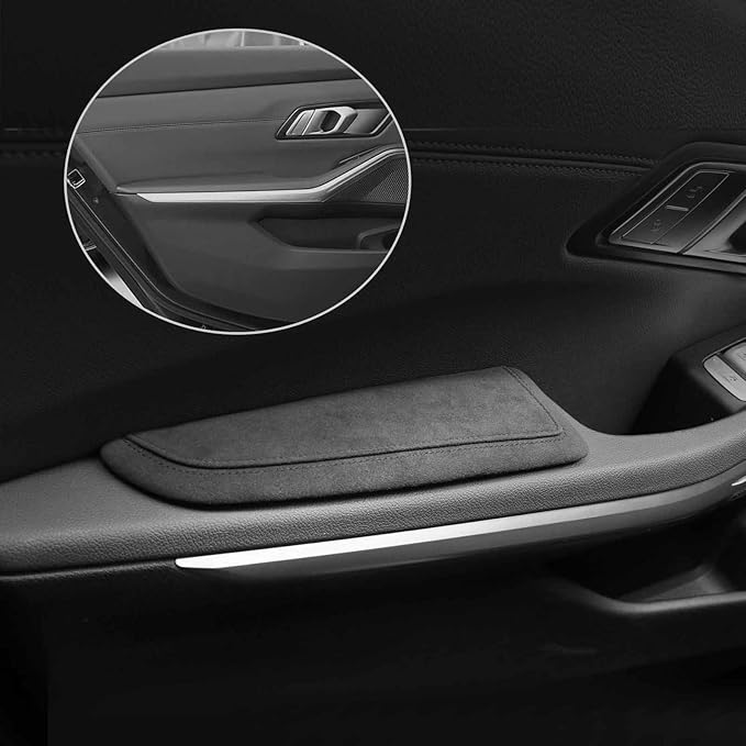 BETTERHUMZ Car Door Armrest Cushion Pad for Alcantara Suede, Car Elbow Rest Pad for BMW 3 4 5 6 7 8 X1 X3 X4 X5 X6 Z4 Series Car Accessories (Left, Black line)