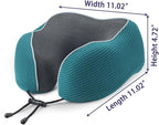 napfun Neck Pillow for Traveling, Upgraded Travel Neck Pillow for Airplane 100% Pure Memory Foam Travel Pillow for Flight Headrest Sleep, Portable Plane Accessories, Teal Striped Kit