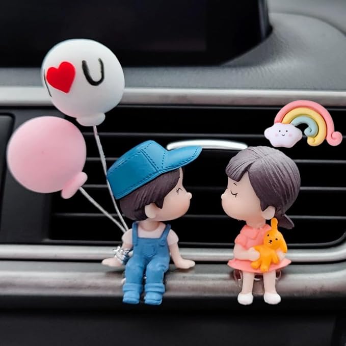 ZOSTLAND 5Pcs Lovely Couple Auto Decorations,Rainbow Car Vent Clip Ornaments,Pink Heart Auto Interior Decoration,Sun Car Air Fresheners Vent Clip,Cute Couple Car Interior Accessories(Kiss Lover Blue)