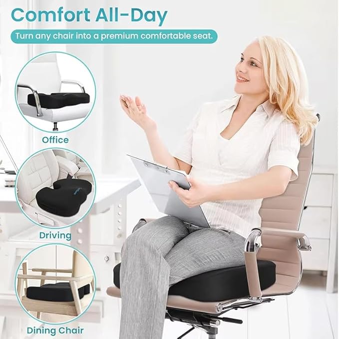 Seat Cushion – Memory Foam, Non-Slip Orthopedic Coccyx Support for Office Chairs, Car Seats & Home, Ergonomic Tailbone, Sciatica & Lower Back Pain Relief