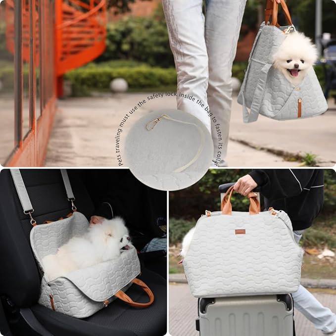Small Dog Bag Woman Totes Style,Dual USE,Car Safety Seat for Pets,Puppy Kennel Purse ,Soft Cat Carrier,Soft Cushion,Trained Gentle Pets Tote Outdoor (Grey)