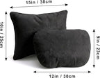 2PCS Car Pillow for Car Neck Pillow for Driving Seat Neck Support Soft Cushion Back Support Head-Rests for Vehicle Sleeping with Elastic Adjustment Strap (Black, Head and Lumbar)