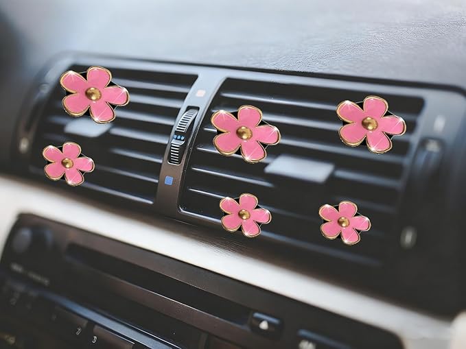 6pcs Colorful Daisy Flower Auto Air Vent Clips, Car Air Outlet Freshener Clip for Car Interior Decoration Accessories (Pink)