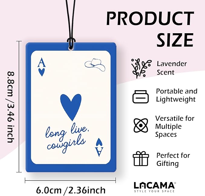 Lacama Blue Retro Western Coastal Cowgirl Car Air Freshener 3Pcs, Hawaii Coastal Cowgirl Cars Scents Air Freshener for Women Girls Gifts, Western Girly Car Accessories Interior Mirror Decor Hanging