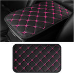 HZEL Car Center Console Cushion Pad, PU Leather Vehicle Armrest Protection Cover, Waterproof Automotive Interior Arm Rest Seat Box Mat Accessories, Universal for SUV, Sedan, Truck (Black/Rose Red)