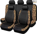 Flying Banner car seat Covers Protects Leopard Printing Velvet Faux Leather Carbon Fiber Front and Rear Bench (Leopard Brown Black, Full Set - 8PCS)