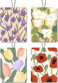 Floral Pattern Car Air Freshener 4 Pcs, Lavender/White Flower/Tulip/Poppy Hanging Scents, Botanical - themed Car Accessories for Women/Girls, Decor for Room/Closet/Drawer