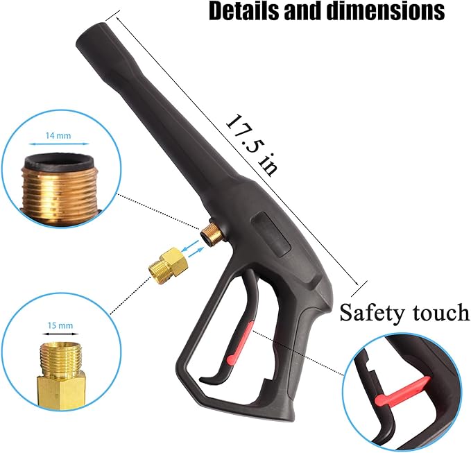 Pressure Washer Spray Gun - for Ryobi Pressure Washer Gun M22-14MM and M22-15MM Hose Connectors - with 1 Tips Holder and 5 Spray Nozzle Tips