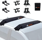 MeeFar Universal Car Soft Roof Rack Pads Luggage Carrier System for Kayak Surfboard SUP Canoe Include 2 Heavy Duty Tie Down Straps, 4 Tie Down Rope, 4 Quick Loop Strap and Storage Bag