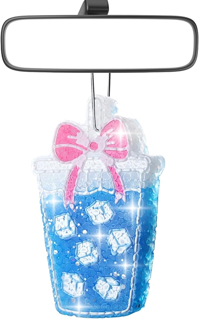 MUBYOK Handmade Car Air Freshener, Cute Christmas Gift Car Accessories for Women Girls, Glitter Hanging Air Freshie for Car Closet Bathroom Decor, Blue Coffee Cup