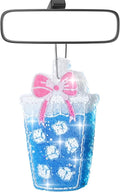 MUBYOK Handmade Car Air Freshener, Cute Christmas Gift Car Accessories for Women Girls, Glitter Hanging Air Freshie for Car Closet Bathroom Decor, Blue Coffee Cup
