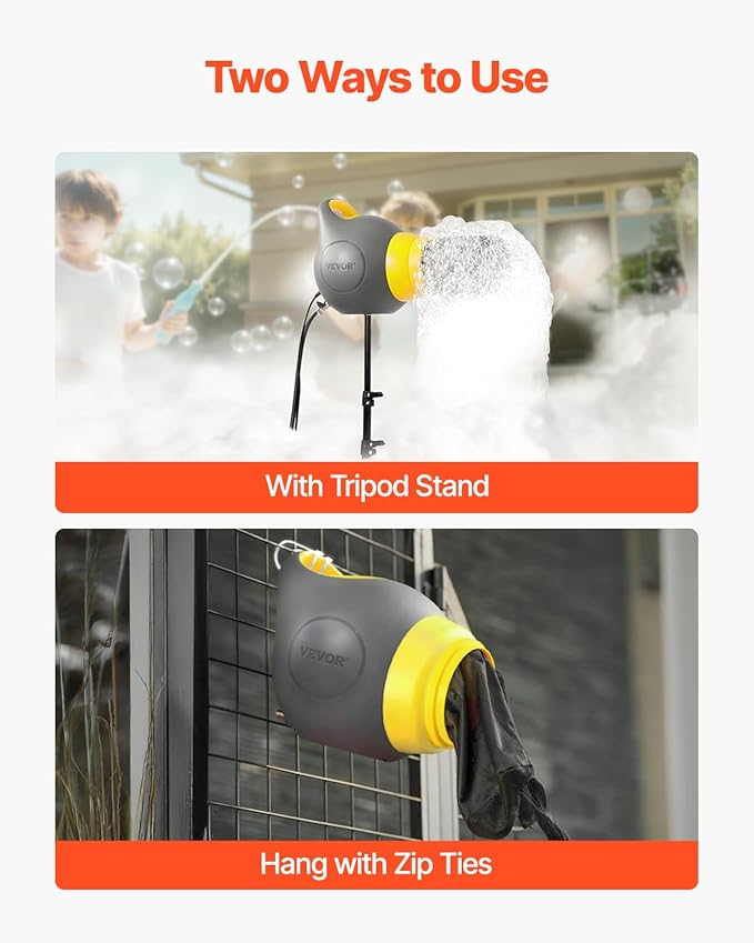 VEVOR Foam Machine, 115 W Party Foam Cannon, Portable Foam Maker with a Tripod Stand, Powerful Foam Party Machine, for Backyard, Pool, Outdoor Events, Birthdays, Celebrations and Party, Grey & Yellow