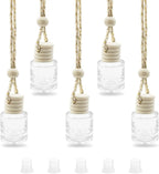 5 pcs Car Hanging Empty Glass Perfume Bottles Pendant Bottle, DIY Air Freshener Pendant, Empty Clear Glass Essential Diffuser Oil Aromatherapy, Glass Bottle Decor (Cylindrical)
