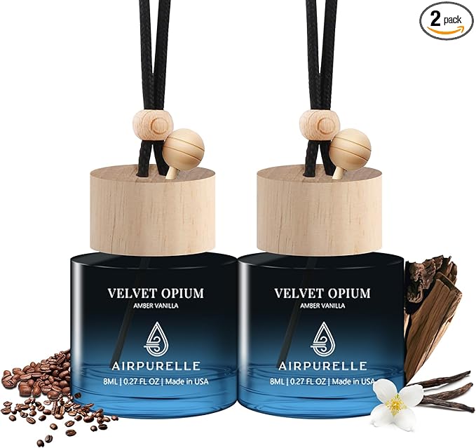 Car Air Freshener Hanging 2 Pack Car Fresheners Diffuser - Amber Vanilla Car Scents Essential Oil Air Diffuser, 45+ days Long Lasting Fragrance Air Fresheners, Two 0.27 FL OZ/8ML Made in USA