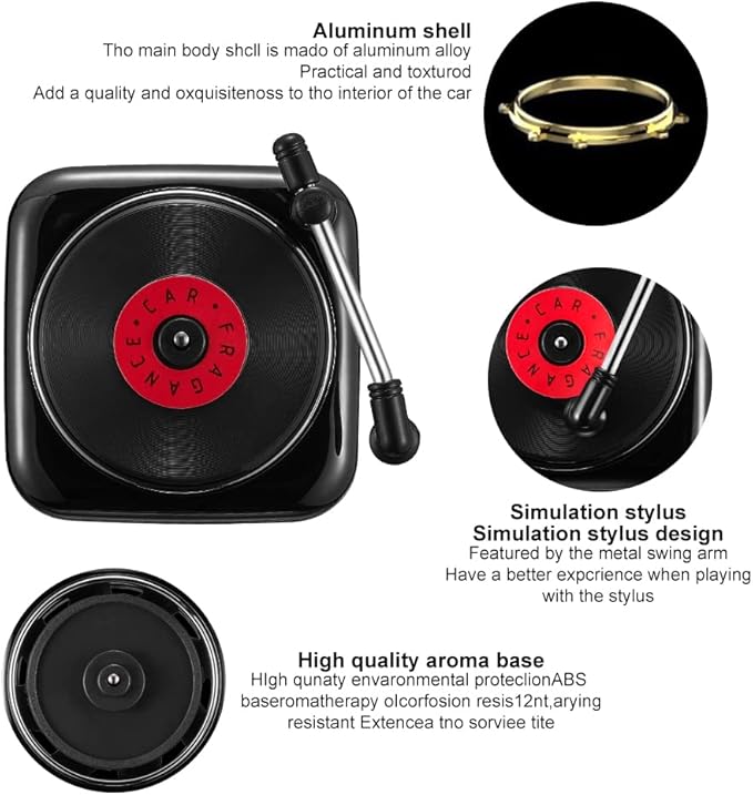 Record Player Car Vent Clips Air Freshener Retro Style Album Cover Car Air Conditioning Outlet Clip Fragrance Diffuser Car Interior Decoration Accessories, Black