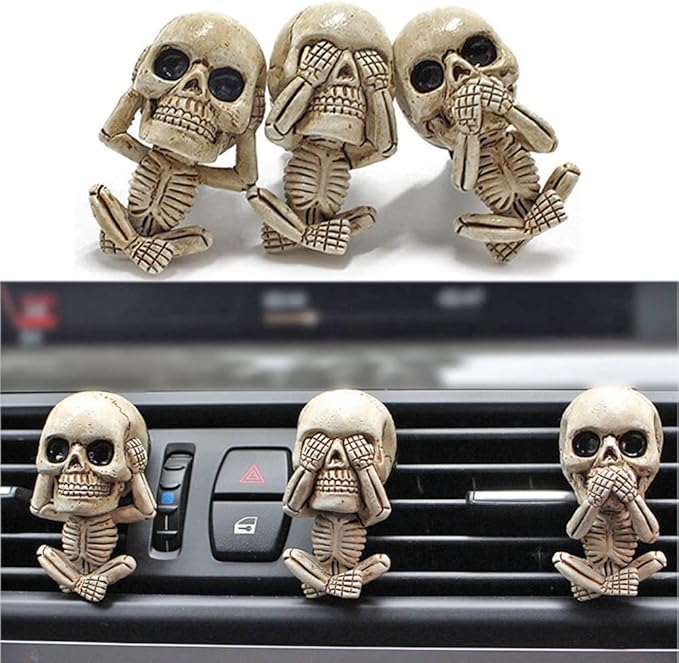 Car Air Freshener Vent Clip Men Women Car Interior Accessories 3 Pack Cute Skull Car Air Conditioner Vent Decoration, for Automotive Home Room Bathroom Christmas Halloween Gifts