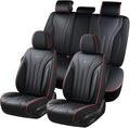 Coverado Car Seat Covers Full Set, Leather Seat Covers for Car, Waterproof Seat Covers, Automotive Seat Cushions, Breathable Car Seat Protector Universal for Most Sedans, Trucks, SUV (Black &Red Line)