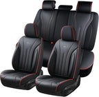 Coverado Car Seat Covers Full Set, Leather Seat Covers for Car, Waterproof Seat Covers, Automotive Seat Cushions, Breathable Car Seat Protector Universal for Most Sedans, Trucks, SUV (Black &Red Line)