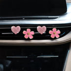 4PCS Car Air Vent Clips with Fragrance Pads, Cute Flower Car Air Fresheners Vents Clips Diamond Vent Clip Auto Interior Decor Charm Bling Auto Accessories Decoration for Women (Pink)