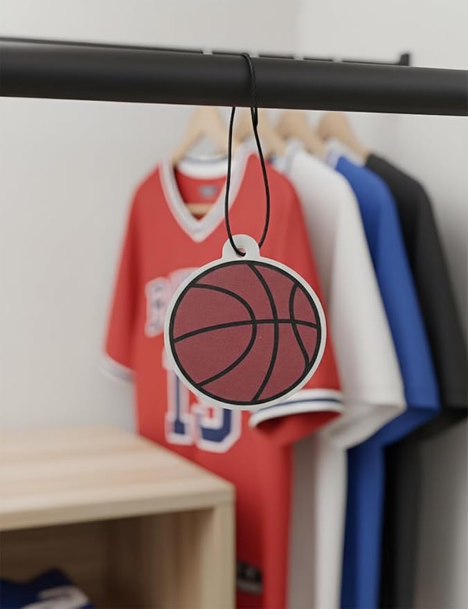 2-Pack Basketball Car Air Freshener, Sports-Inspired Hanging Freshener, Long Lasting Cologne Scent, Basketball Gift for Players, Coaches & Fans, Odor Eliminator for Car, Home, Office