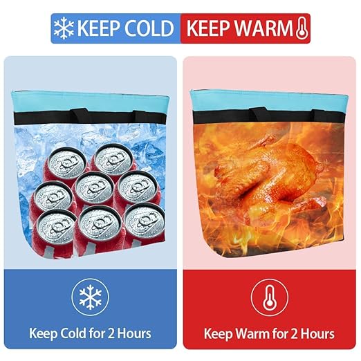 CIVJET 2PK Insulated Grocery Tote Bags, Large Reusable Cooler Bags with Zipper, Leakproof Thermal Shopping Bags for Food Delivery, Beach, Travel, for Uber Eats & Picnic, Collapsible, Blue