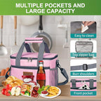 iknoe Insulated Lunch Bag, Foldable 8.5L Cooler Bag for Men & Women, Leakproof Thermal Design, Great for Office, Picnic, Travel, Lunch Box, Pink
